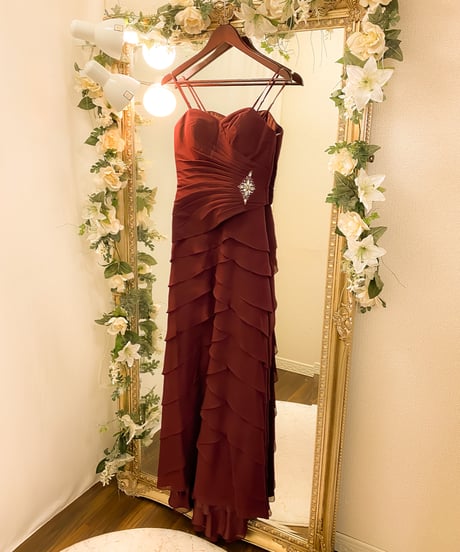 ペタルスタイル ラッフルドレス（ボレロ付き）　ダークレッド　Mサイズ