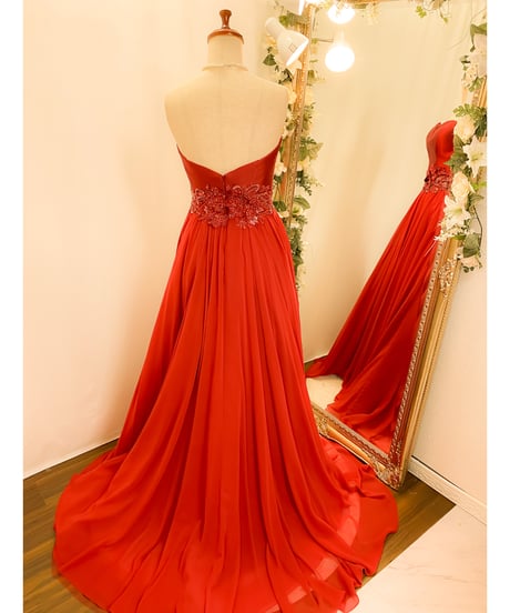 JOVANI ハートシェイプ アップリケベルト Aラインドレス　バーガンディレッド　Mサイズ