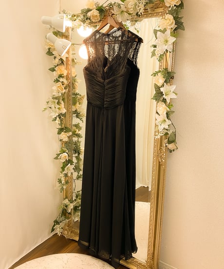 シフォン×レース ノースリーブドレス　ブラック　ML-Lサイズ