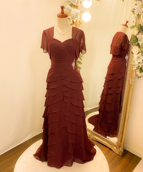 ペタルスタイル ラッフルドレス（ボレロ付き）　ダークレッド　Mサイズ