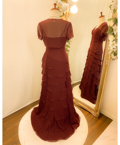 ペタルスタイル ラッフルドレス（ボレロ付き）　ダークレッド　Mサイズ