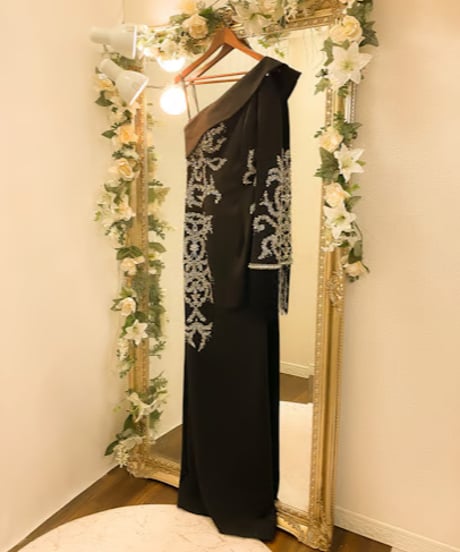 TERANI スタイリッシュ フリンジ アシンメトリードレス　ブラック　Mサイズ
