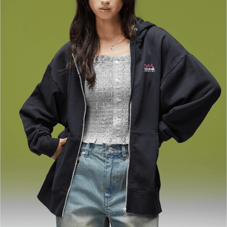X-girl / FACE BOX AND MESSAGE ZIP UP SWEAT HOODIE
