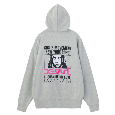 X-girl / FACE BOX AND MESSAGE ZIP UP SWEAT HOODIE