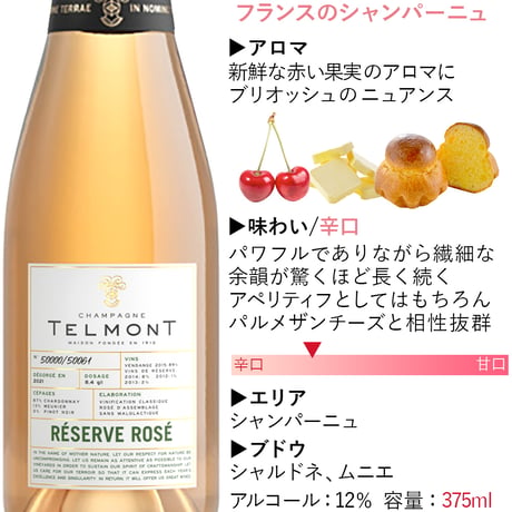 【ロゼシャンパンとハンカチのギフト】フランス ロゼ シャンパン テルモン「レゼルヴ・ロゼ」辛口 375ml ハーフボトル ピンク タオルハンカチ 誕生日 女性