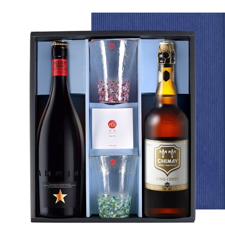 ペアギフト 敬老の日 グラス付き プレゼント ビール 飲み比べ ギフトセット ベルギービール シメイ ホワイト スペイン イネディット 750ml 2本 日本製 ビアグラス 津軽びいどろ