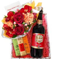 誕生日ギフト 生花 ビール スイーツ セット ベルギー クラフトビール「シメイ・レッド」750ml チョコレート 3種 お花 赤 オレンジ バラ カーネーション 華やか