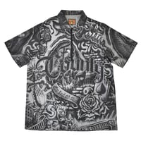 FB County Inked Up Hard Denim Short Sleeve Zip Shirt - Black