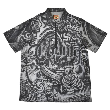 FB County Inked Up Hard Denim Short Sleeve Zip Shirt - Black