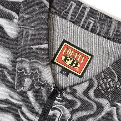 FB County Inked Up Hard Denim Short Sleeve Zip Shirt - Black