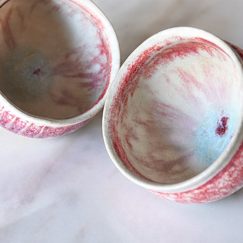丹波焼 信凜窯 仲岡信人 彩色灰釉 カップ 赤｜Tamba pottery shinringa