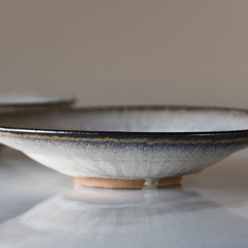 手作り信楽登窯大皿 丹波焼 信凜窯 仲岡信人 彩色灰釉 皿 青 大C｜Tamba pottery shinring