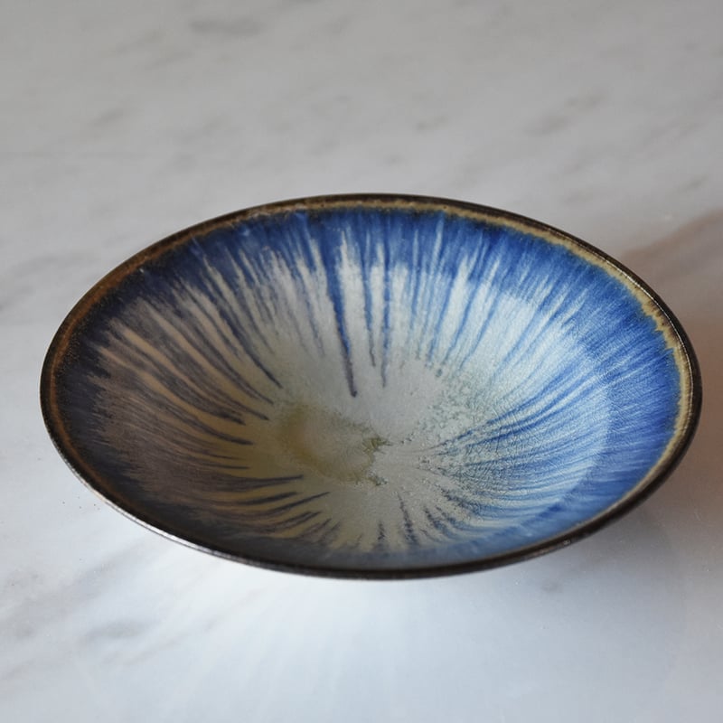 丹波焼 信凜窯 仲岡信人 彩色灰釉 皿 青 大A｜Tamba pottery shinring