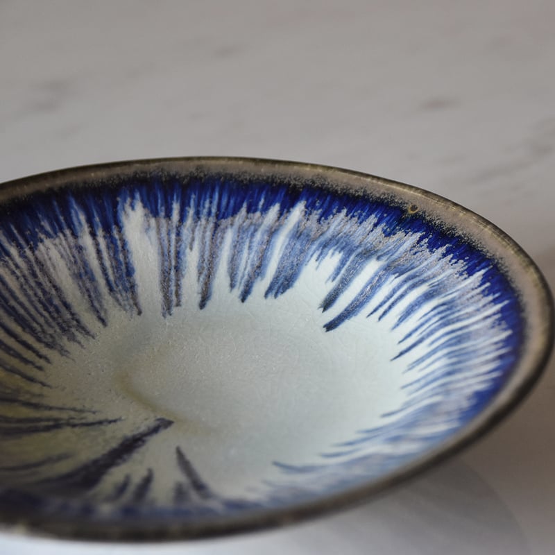 丹波焼 信凜窯 仲岡信人 彩色灰釉 皿 青 大A｜Tamba pottery shinring