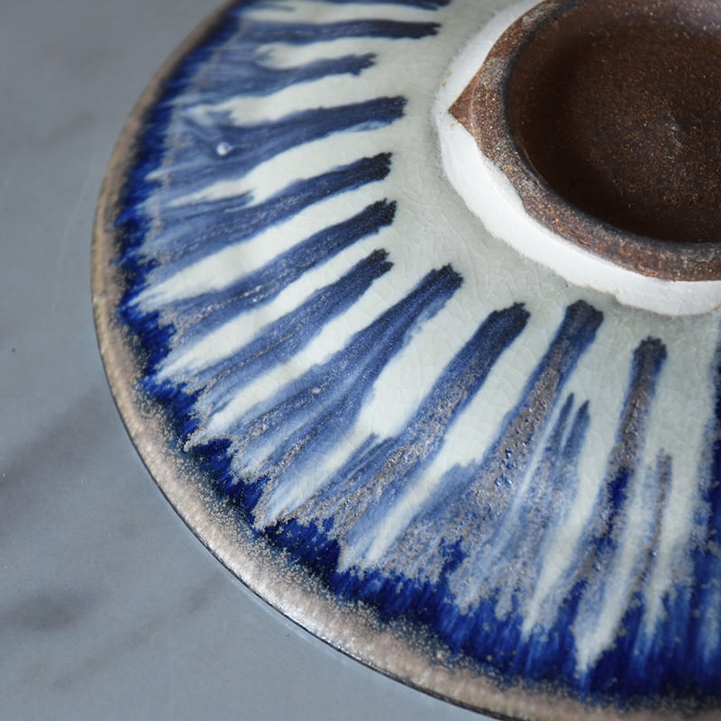 丹波焼 信凜窯 仲岡信人 彩色灰釉 皿 青 大A｜Tamba pottery shinring