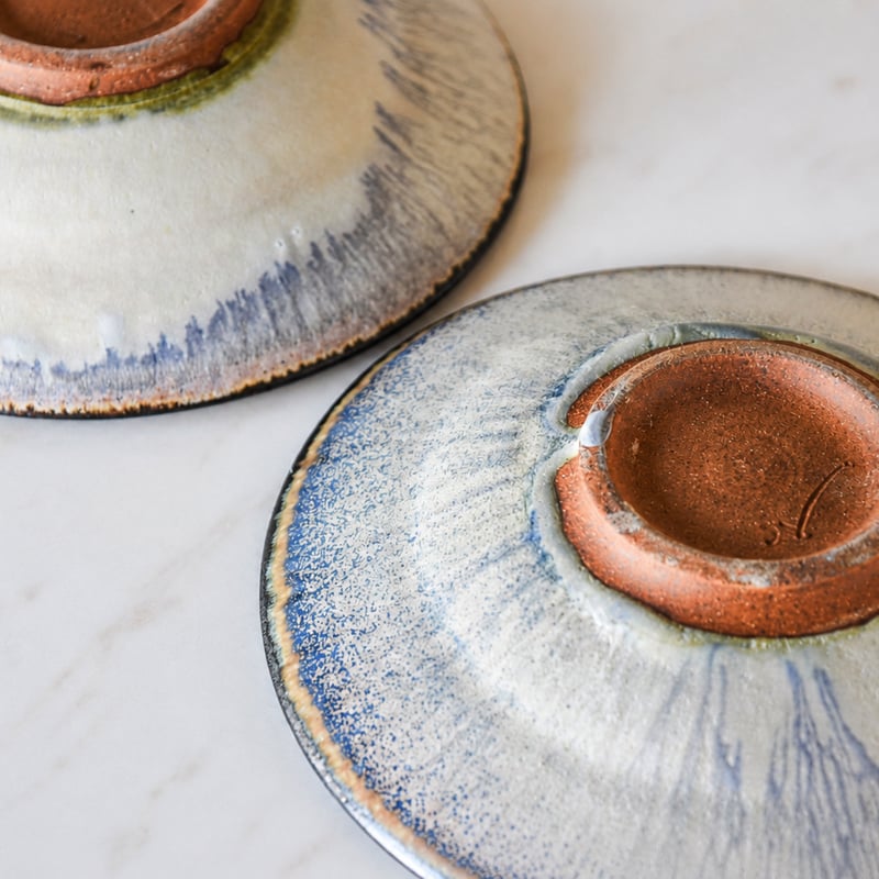 丹波焼 信凜窯 仲岡信人 彩色灰釉 皿 青 大C｜Tamba pottery shinring