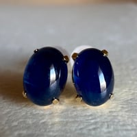 K18YG 天然石サファイア　ピアスsapphire 18金 オーバルカボション