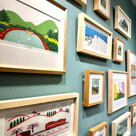 保立葉菜　木版画「駅からハイキング」