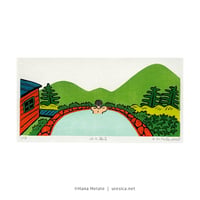 保立葉菜　木版画「山と風呂」