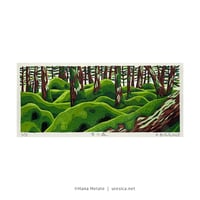 保立葉菜　木版画「苔の森」