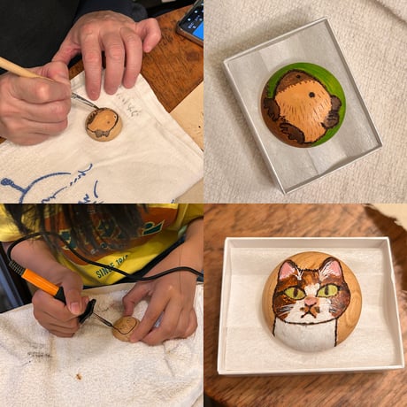 猫野ぺすか ワークショップ「焼き絵でブローチを作ろう」