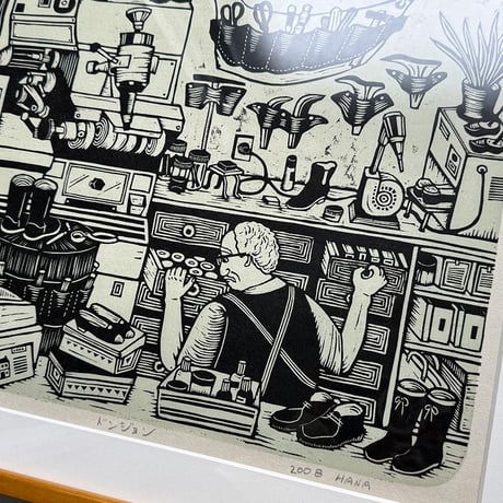 保立葉菜　木版画「ドンジョン」