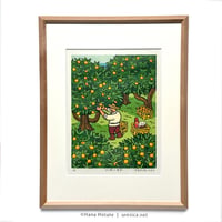 保立葉菜　木版画「収穫の季節」