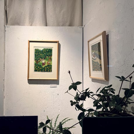 保立葉菜　木版画「収穫の季節」