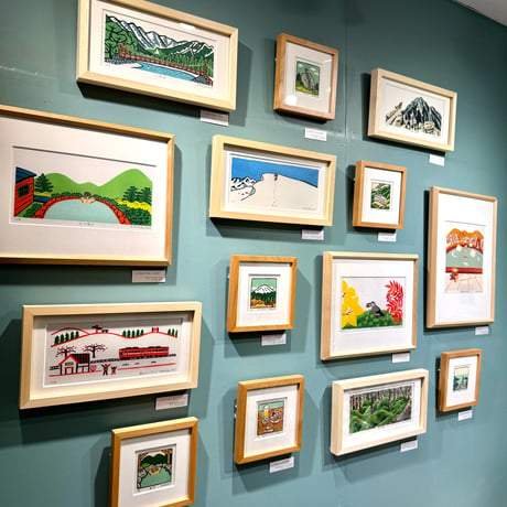 保立葉菜　木版画「駅からハイキング」