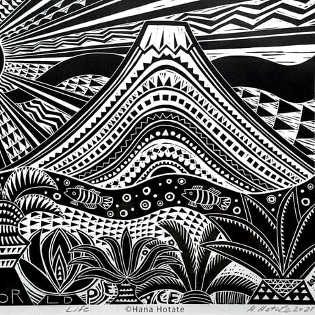 保立葉菜　木版画「LIFE」