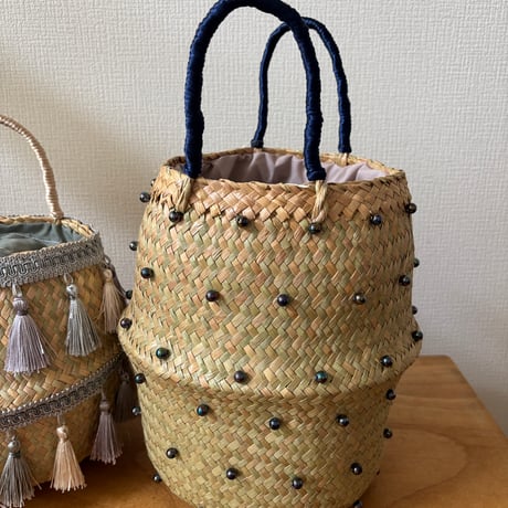 「Luna Tassel Basket（ルナ バスケット　ビーズ」　自然素材  のコピー