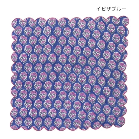 インド綿　フラワーハンカチ　ブロックプリント
