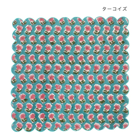 インド綿　フラワーハンカチ　ブロックプリント