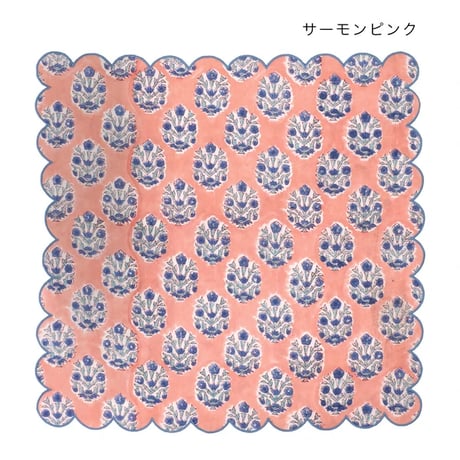 インド綿　フラワーハンカチ　ブロックプリント