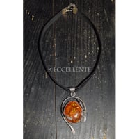 【ヴィンテージアクセサリー】シルバー x アンバー　アールヌーボー調ネックレス（ストラップ付属）