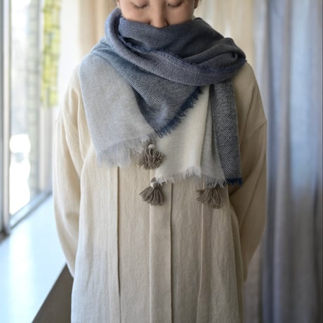 【New】 Wool Chambray Tassel Stole
