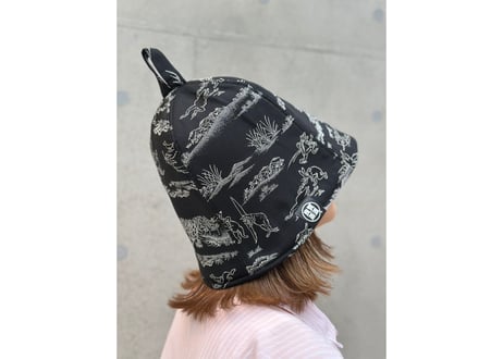 鳥獣戯画 🐸着物生地🐰 和柄 トリプル仕立て! 3枚重ね 厚手メッシュ! ✅メッシュ素材 サウナハット  Japanese pattern