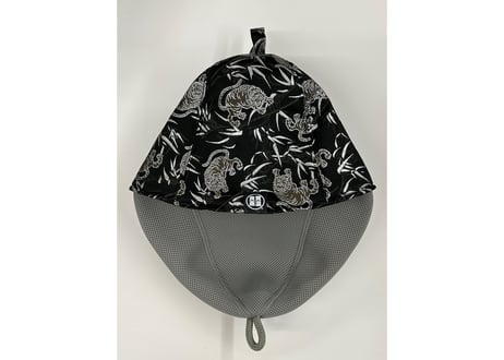 ⬛ブラック⬛ 虎 光沢 🐯 着物生地 🐯 和柄 トリプル仕立て! 3枚重ね 厚手メッシュ! ✅メッシュ素材 サウナハット  Japanese pattern