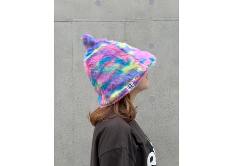 🌈レインボー🌈 フェイクファー 素材 次世代 3層構造 ポリエステル・メッシュ素材 サウナハット リバーシブル オリジナル商品 男女兼用 ゆったり