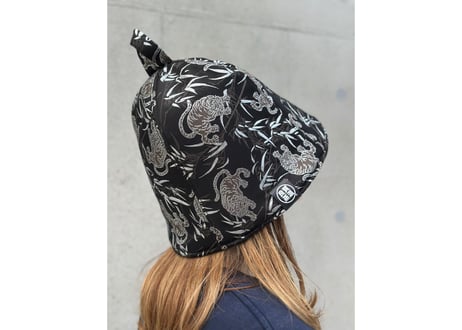 ⬛ブラック⬛ 虎 光沢 🐯 着物生地 🐯 和柄 トリプル仕立て! 3枚重ね 厚手メッシュ! ✅メッシュ素材 サウナハット  Japanese pattern