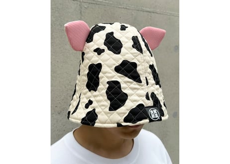 新型 耳付き 牛 🐄 キルト Meets ✅次世代 3層構造 厚手 メッシュ素材 サウナハット ハンドメイド オリジナル商品 男女兼用 ゆったり