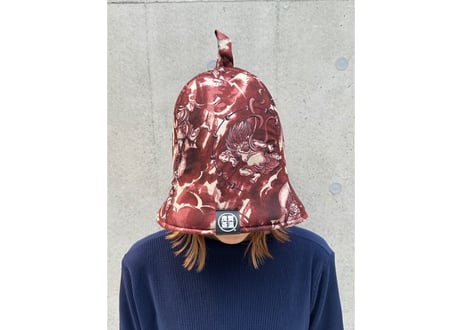 全 2色あり 和柄 風神雷神 トリプル仕立て! 3枚重ね 厚手メッシュ! ✅メッシュ素材 サウナハット  男女兼用 ゆったり