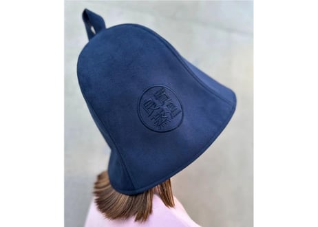 🔴良質蒸温🔴 刺繍入り! ネイビー 厚手 凄い断熱性 Lサイズ✅フェイクスエード マイクロファイバー & 次世代 3層構造 ポリエステル・メッシュ素材 特大サイズ! サウナハット