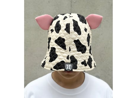 新型 耳付き 牛 🐄 キルト Meets ✅次世代 3層構造 厚手 メッシュ素材 サウナハット ハンドメイド オリジナル商品 男女兼用 ゆったり