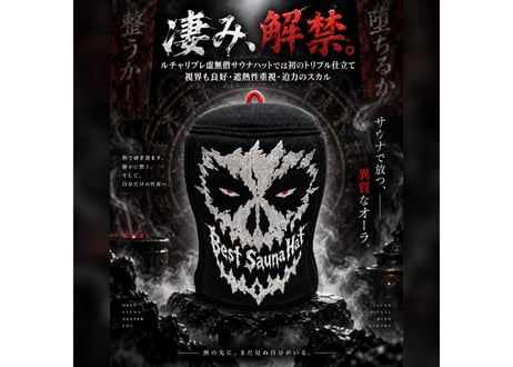 💀スカル刺繍入り💀 トリプル!! 最強 メッシュ 3枚仕立て ✅フルフェイス  Sauna Armor ブラック 虚無僧君メッシュ ✅ 次世代 3層構造 メッシュ素材 サウナハット  コサック風