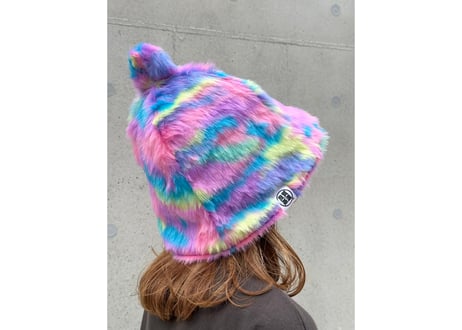 🌈レインボー🌈 フェイクファー 素材 次世代 3層構造 ポリエステル・メッシュ素材 サウナハット リバーシブル オリジナル商品 男女兼用 ゆったり