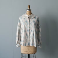 ＜完売しました＞Mistlit コットンリネン・襟フリルブラウス／ブルーグリーン