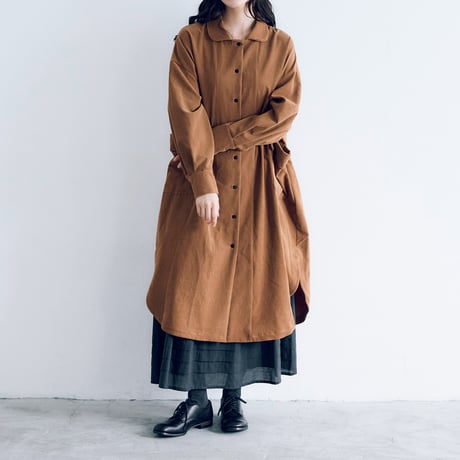 天日干しコットンコーデュロイ・シャツドレス／ブラウン