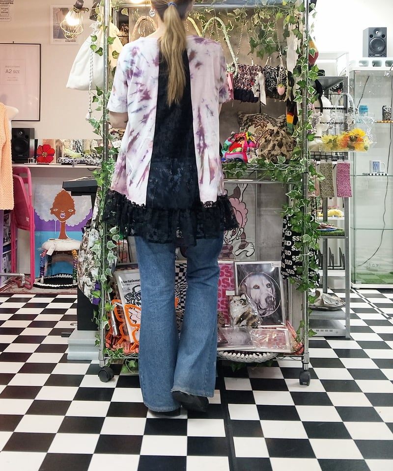 タイダイ×チュールレース ミックス裾ギャザーチュニック | SWIVEL SLUM 