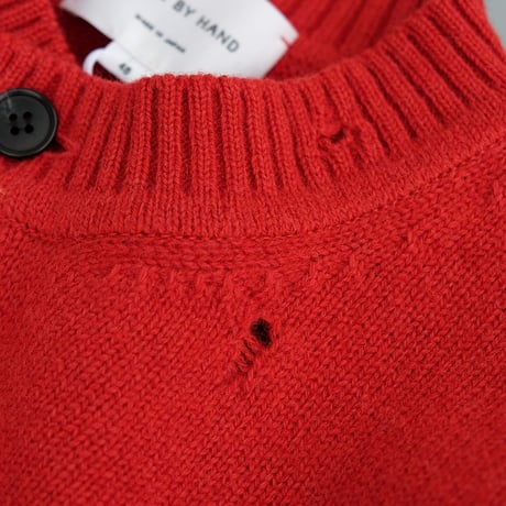 STILL BY HAND(スティルバイハンド)　　  Punched shetland cardigan　　KN06263　　　　VERMILION RED